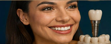 Ilustração de sorriso e implante dentário